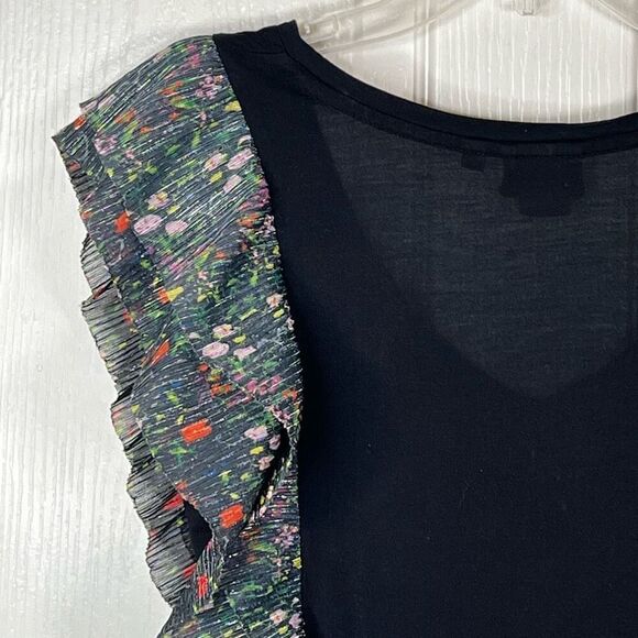 Anthropologie Vanessa Virginia Flutter Sleeve Top Sz XS Black Floral Ruffle - Picture 13 of 15